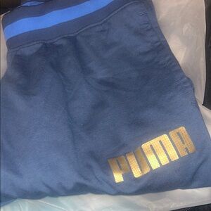 Puma Navy Sweatpants with Gold Logo